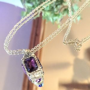 Vtg Jewelry Heavy Amethyst Glass Lantern Style Pendant Gold Necklace Unmarked